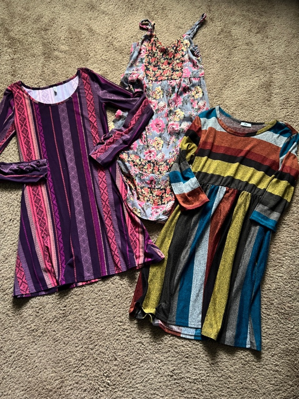 Colorful Floral & Stripe Dress Bundle - Pink, Purple, Blue, Gold